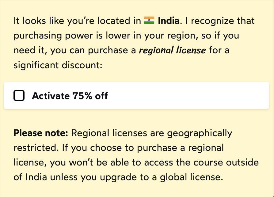 Screenshot showing the option to enable a regional license